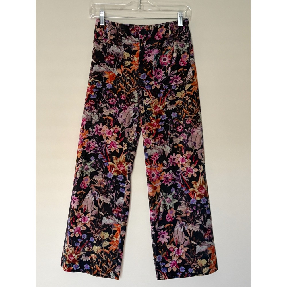 Anthropologie Maeve Colette Floral Velvet Wide Leg High Rise Pants Size 25